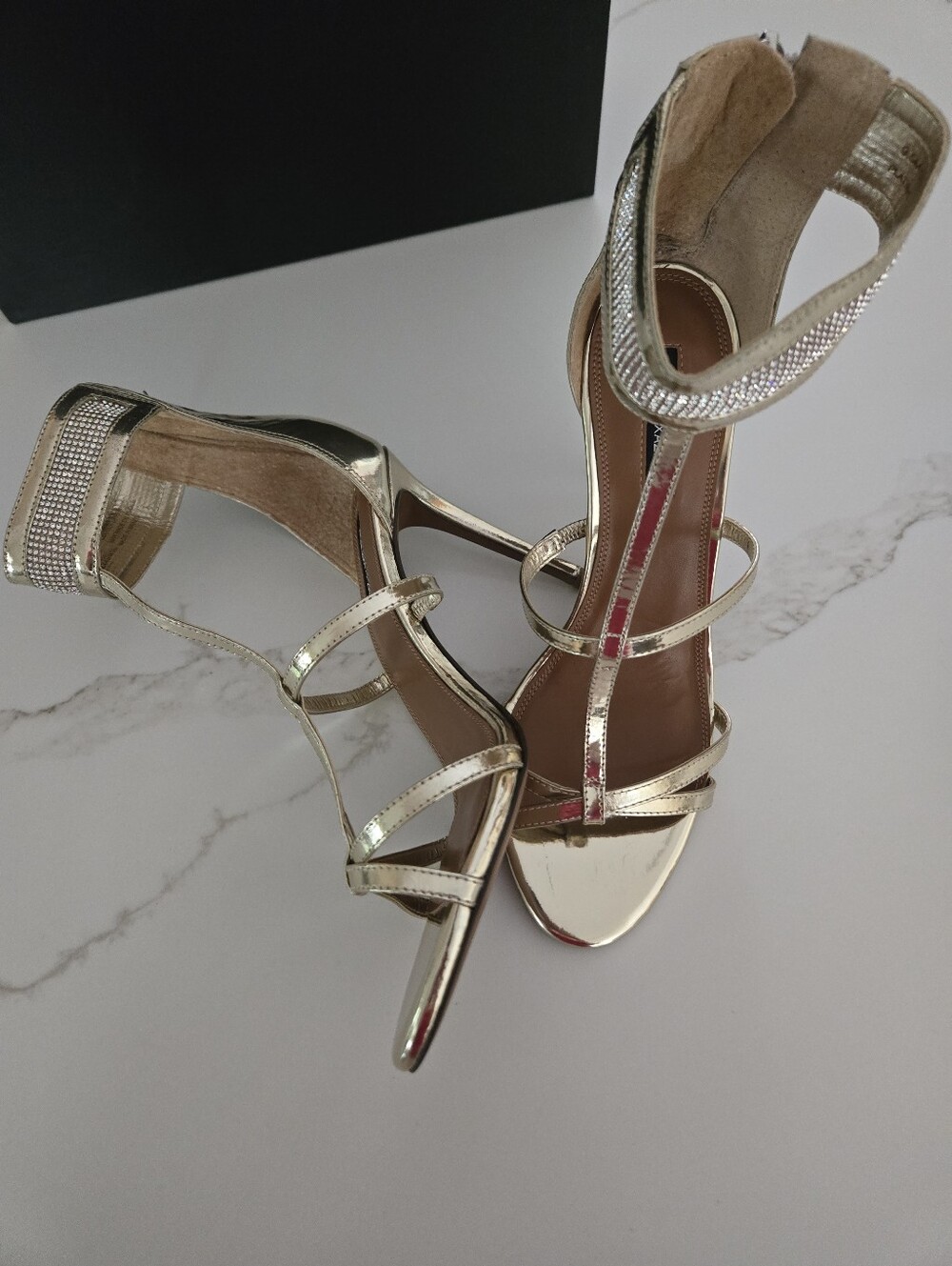 NWT BCBGMaxAzria Metallic Gold Strappy High Heel Sandals